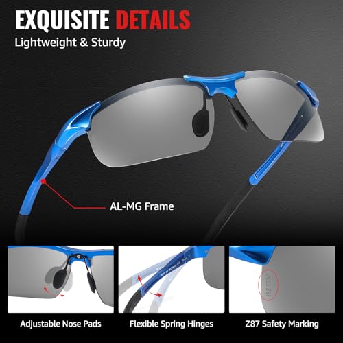 Image of TJUTR Mens Photochromic Sunglasses Day & Night Driving Z87 Sun Glasses Polarized UV400 Protection Safety Glasses