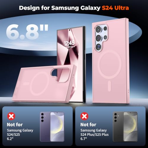 Image of SUPFINE Magnetic for Samsung Galaxy S24 Ultra Case with Screen Protector, (Built-in Magnets) (Military Grade Drop Protection) Slim Translucent Shockproof Phone Case,Light Pink