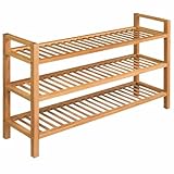 Gecheer Schuhregal mit 3 Ablagen aus massivem Eichenholz, 100 x 27 x 60 cm