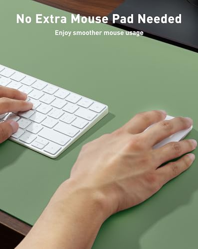 Image of Aothia Faux Leather Desk Mat - Large Mouse Pad, Non-Slip PU Leather Blotter, Waterproof Writing Surface for Office and Home (Olive Green, 40 inch x 24 inch)