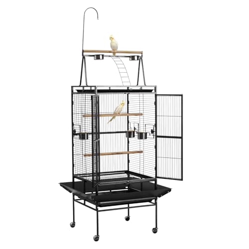 VEVOR Bird Cage, 32.7 x 31.1 x 82.7 inch, Open Flat Top, Wrought Iron Bird Flight Cage with Perches, Slide-Out Tray, Plastic Feeders, for Cockatiel, Monk Parakeet, Amazon Parrot, African Grey Parrot
