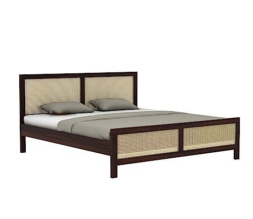 Image of Wooden Queen Size Bed Without Storage - Solid Wood Queen Cot - Cot Akka Bed - Stylish Bedroom Furniture (Queen, Aelina,Walnut Finish)