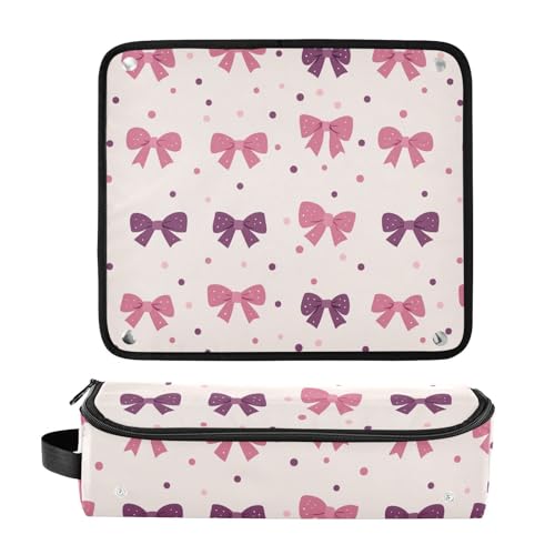 Cute Bows Dots Marble Hair Tools Travel Bag Heat Resistant Mat for Irons Straighteners Curling Iron Hair Care Accessories Portable Organizer Bag miniatura 3