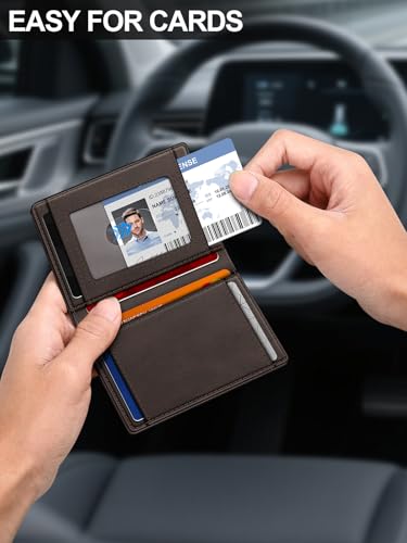 Image of Wallet for Men Slim Leather Wallets for 9-13 Cards, RFID Blocking Thin Card Holder Wallet with ID Window & Stretchable Cash Slot, Minimalist Bifold Small Wallet for Front Pocket, Birthday Gift for Men