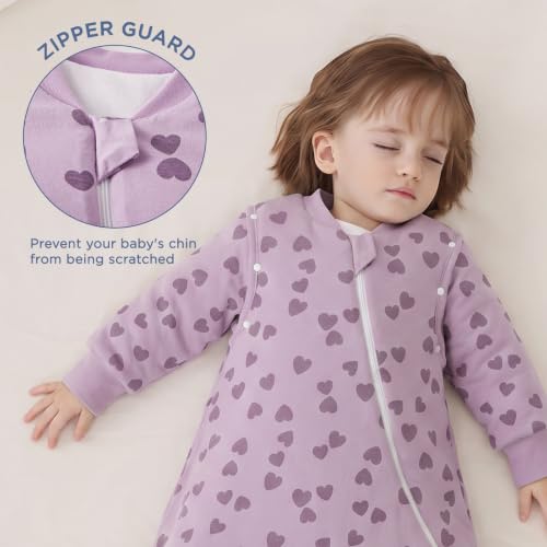 Image of Duomiaomiao 3.5 TOG Toddler Sleep Bag 6-12 Months 100% Cotton Winter Side Open Zipper Baby Sleep Sack with Feet, Warm Toddler Wearable Blanket