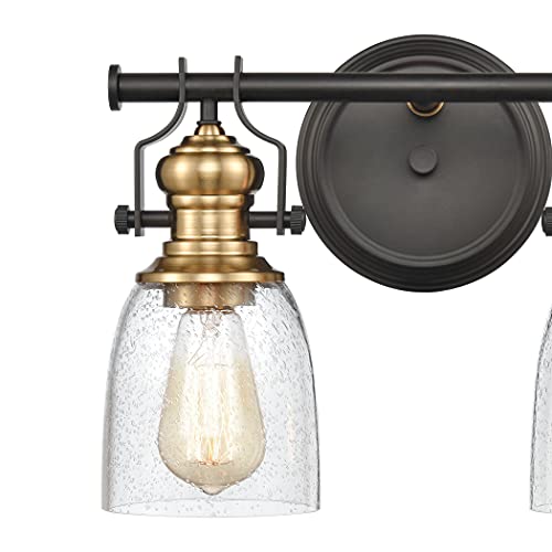 Image of Elk Home Chadwick 2-Light Industrial Vanity Wall Sconce - Oil Rubbed Bronze & Antique Brass, Seeded Glass Shade, 14 Inch Wide