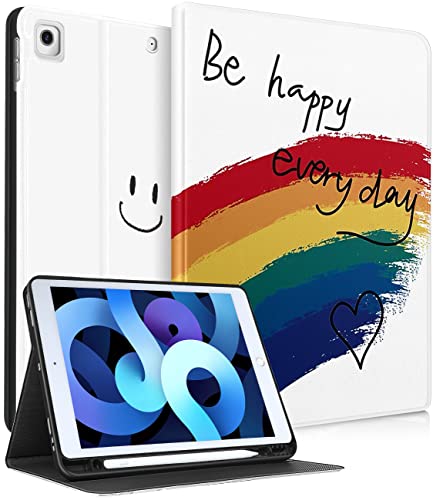 Uppuppy for iPad 9th/8th/7th Generation Case 10.2 Inch Girls Cute Kids Women Folio Smart Cover with Pencil Holder Rainbow Aesthetic Design Girly Kawaii Teens Cases for iPad 7/8/9 Gen A2602 A2270 A2197