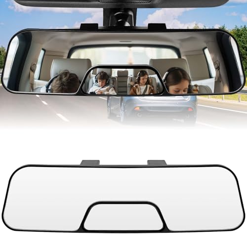 Image of Rear View Mirror, 12 Inch Panoramic Anti-Glare Rearview with baby Mirror, Interior Clip-on Wide Angle Convex to Reduce Blind Spot, Effectively for More Car SUV Trucks