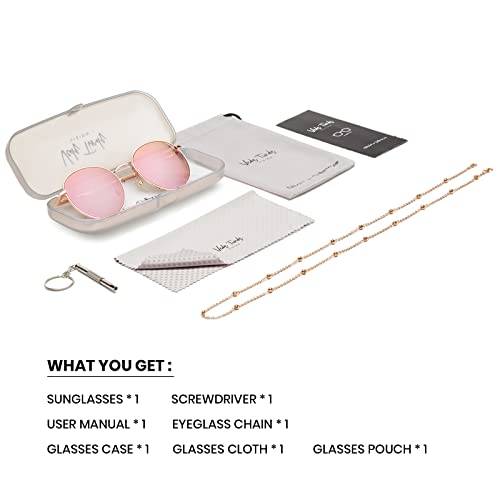 Image of Veda Tinda Vision Round Sunglasses for Women 70s Trendy Retro Oversized Womens Circle Shades UV Protection with Glasses Chain