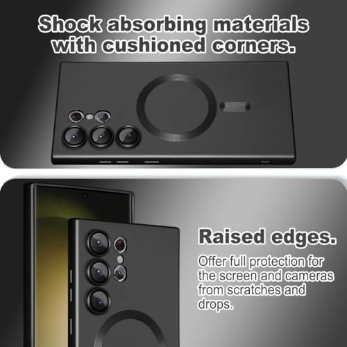 Image of DIZORO Samsung S25 Ultra Case, Compatible with Mag Safe, Matte Luxury Metallic Luster Flexible TPU Wireless Charging Shockproof Case with Camera Protector (Metallic Black.)