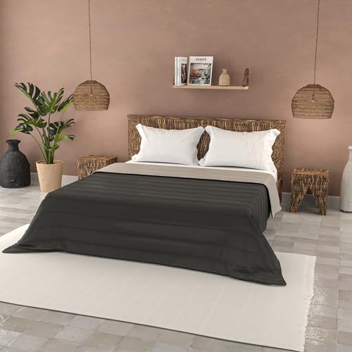 Couette d'été en Microfibre Couleur Unie, Basic, Gris foncé/Gris Clair, 250x240cm
