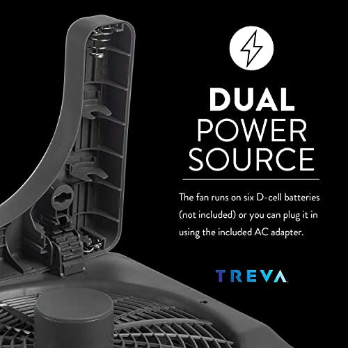Treva 10-Inch Portable Desktop Air Circulation Battery Fan, 2 Speed, Compact Folding & Tilt Design, With Ac Adapter (Graphite) #TOP7