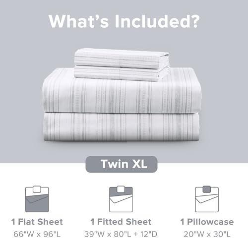 Comfort Spaces 100% Cotton Sheets Twin XL, Breathable, Naturally Cool Cotton Sheets, Cotton Bed Sheets with 12" Elastic Pocket Fits up to 14" Mattress, All Seasons Sheet Set, Good Vibes Grey 3 Piece