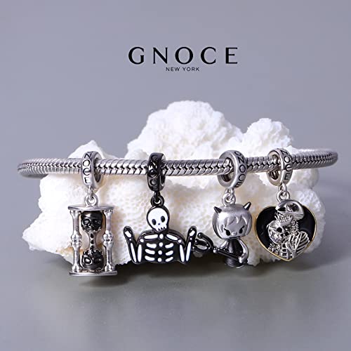 Image of GNOCE Skull Charm Bead Silver Pendant Dangle Charms fit Bracelet /Necklace Jewelry Gift for Women Men