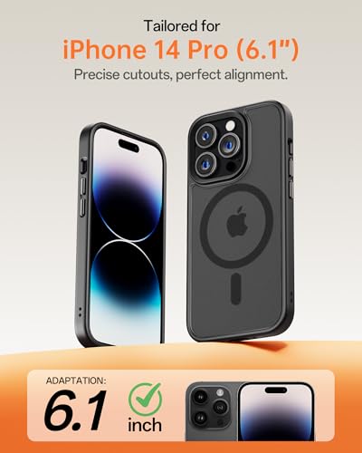 Image of UNBREAKcable Magnetic for iPhone 14 Pro Case, Compatible with MagSafe, Full Camera Protection, Built-in Magnetic Ring, Drop Protection Shockproof Slim Phone Cover (Black)