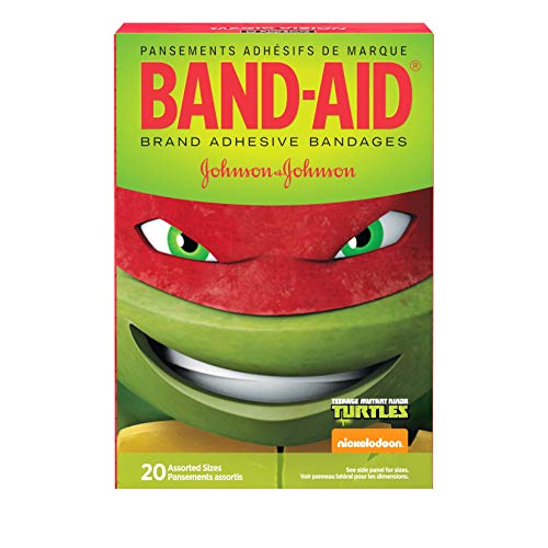 Band-Aid Brand Adhesive Bandages for Minor Cuts and Scrapes, Featuring Nickelodeon Teenage Mutant Ninja Turtles for Kids, Assorted Sizes 20 ct