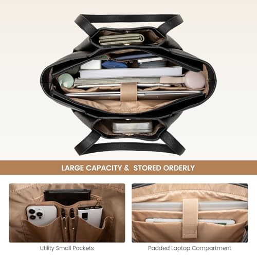 LOVEVOOK Laptop Tote for Women - 15.6 Inch Faux Leather Laptop Bag with Clutch, Large Capacity Office Purse Computer Briefcase for Casual Business Travel, Black3