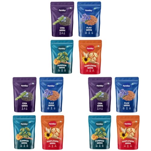 Image of Farmley Edible Seeds Combo 800 g | Chia Seed + Sunflower Seed + Pumpkin Seed I Superfood Mix for Healthy Eating | Rich in Protein & Fiber (200g, each) (Pack of 12)