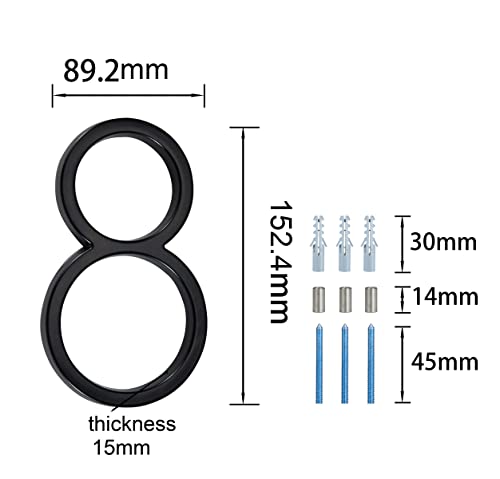 nanlyiau Floating house numbers 3D house numbers height 6in(15.5cm) black house numbers black door numbers sign large door numbers,outside door numbers(8) - Image 2