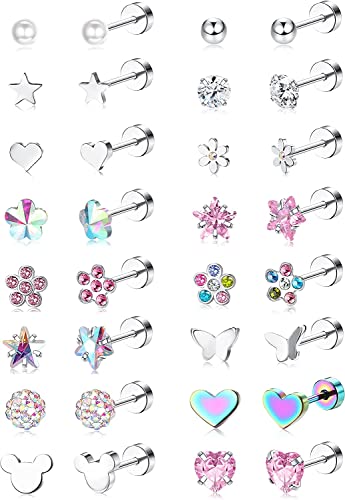 Diamday 16 Paires Boucles d'Oreilles à Vis pour Filles Femmes - Acier Inoxydable Petit Cartilage...