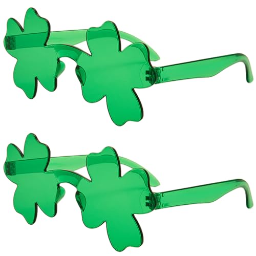 2Pairs St. Patricks Day Shamrock Sunglasses Irish Green Four Leaf Clover Glasses Leprechaun Costume Accessories Eyewear