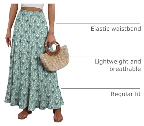 Image of ANRABESS Womens Maxi Skirt Elastic High Waist Swing Tiered A-line Flowy Pleated Boho Beach Vacation Long Skirts