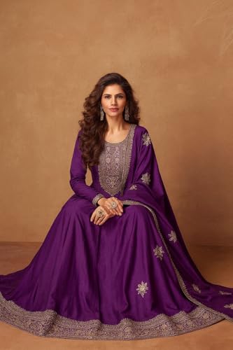 Image of Girl's Fashion Hub's Anarkali Gown with duaptta Set for Women, Chinon Silk Fabric || Ethnic Gown for Women