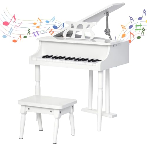 HOMCOM Piano de Cola Infantil de MDF con 30 Teclas Taburete y Atr...