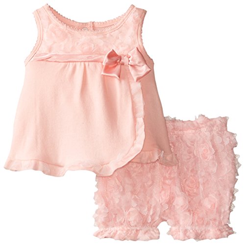 Nannette Girls' Baby-Newborn Peach Interlock Top with Novelty Satin Ribbon