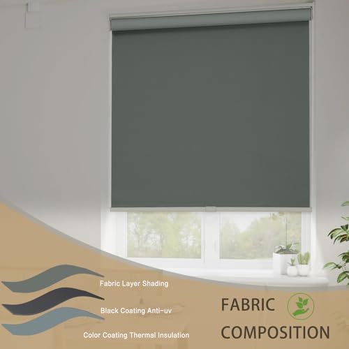 Image of Changshade Blackout Roller Shades for Indoor Windows,Cordless Roller Blinds,Free-Stop Roll Up Shades with Thermal Insulated, Uv Protection Fabric for Bedroom,Office,French Door,Gray,35 inch W72 H
