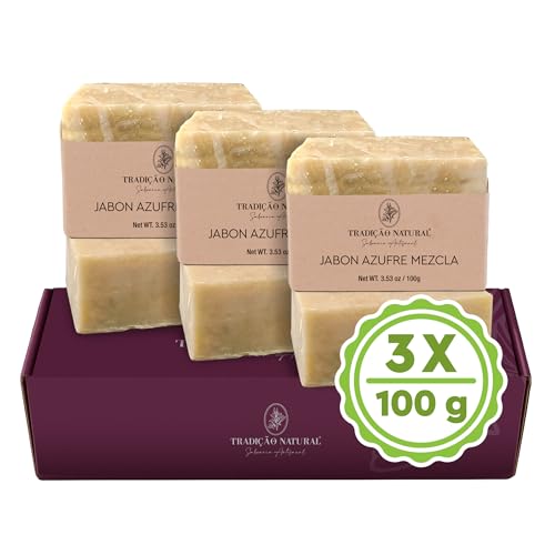 Jabón de Azufre Natural – Pack 3x 100g – Artesanal, Vegano y Ecológico – Limpieza Profunda para Piel Grasa y con Acné – Ingredientes 100% Naturales – Jabón Sólido Hecho a Mano