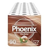Phoenix Toilet Rolls – 90 Pack | 3 Ply Shea Butter Scented Toilet Paper | Bulk Buy, Soft, Quilted, Sustainably Sourced, Eco- Friendly Luxury Bathroom Tissue