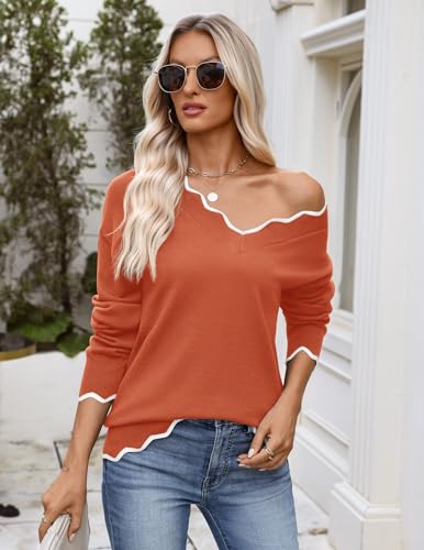 Image of Zeagoo Women's 2026 Fall V Neck Sweater Long Sleeve Lightweight Knit Tops