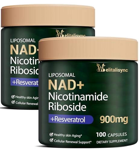 Welitalisync Premium NAD+ Supplement - Nicotinamide Riboside & Resveratrol 900mg Fast-Absorbing Cellular Renewal Capsules for Energy Anti-Aging & Brain Health Vegan Non-GMO 200 C