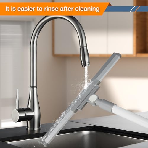 Image of Floor Squeegee for Concrete Floor, Long Handle Shower Squeegee, Squeegee Broom, Magic Air Broom, 14'' Rubber Blade,52'' Extension Pole, for Shower Glass Doors, Bathroom Tile, Pet Hair, Window