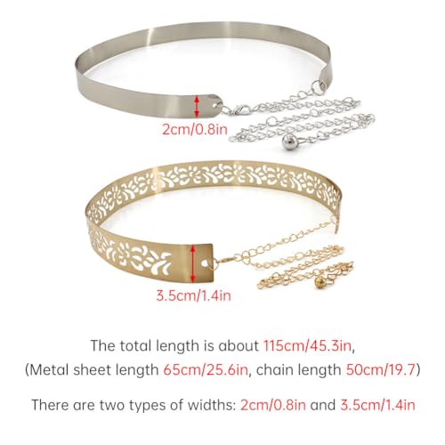 ikasus Women Gold/Silver Metal Belt Shiny Polished Adjustable Gold Metal Mirror Waist Belt for Evening Dresses Type 12