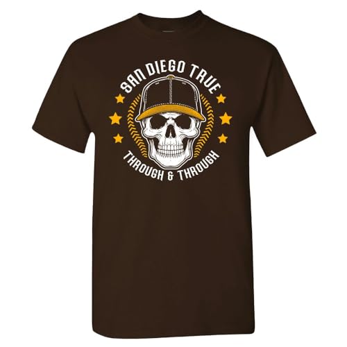 San Diego True Through & Through Mens Skull T-Shirt for San Diego Fans (Brown Shirt XL)