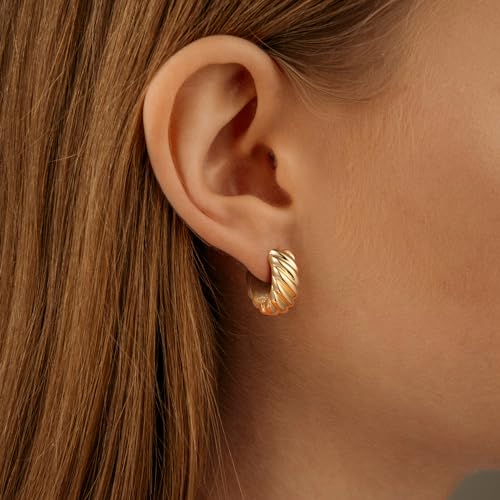 14K Gold Hoops Earrings 14 Karat Gold Hoop Earrings Twisted Thick Small Hoop Earring Mini Hoops Earring Hinged Snap Back3