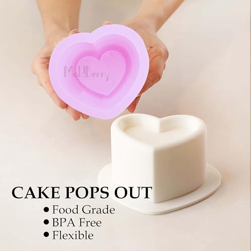 Image of MoldBerry Heart Shaped Silicone Cake Mold - 7.7cm Deep Mini Non-Stick Baking Pan for Bento Cakes, Cheesecakes, Muffins, Tarts, Snacks & Chocolates - Reusable Silicone Mould - 1 Pack