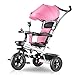 UKUOFL Enfant Extérieur s, 1-6 Ans Filles Garçons 4 en 1 avec Poignée De Poussée s，Tricycle Pare-Soleil pour Enfants avec Tige De Poussoir Plaquée, 4 Couleurs (Couleur : Rose) Happy House