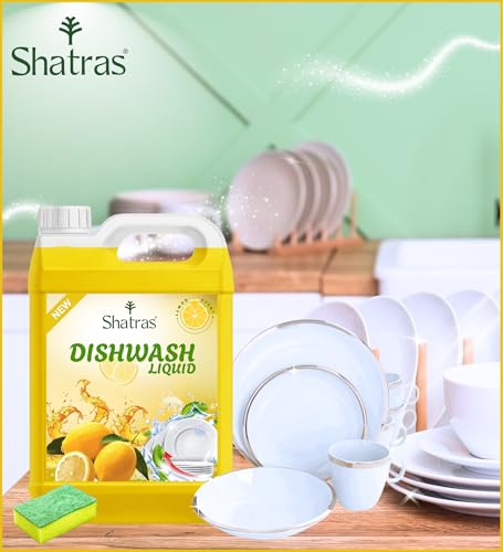 Image of Shatras Lemon Dishwash Liquid | Powerful Grease Remover for All Utensils | Advanced Degreasing Formula | Remove Tough Oil, Grease & Food Residue | Fresh Lemon Fragrance | Dish Cleaning Liquid
