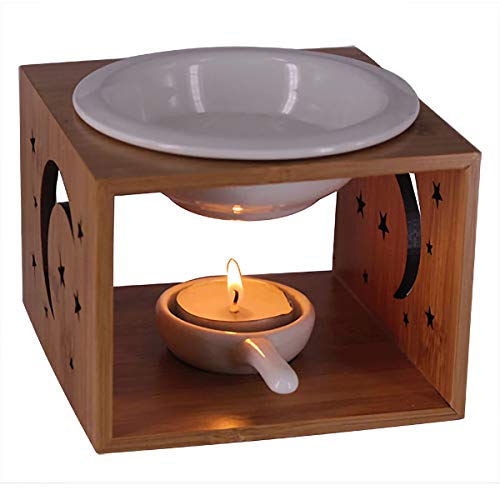Singeek 100ML Essential Oil Burner,Hollowing Floral Tea Light Holder Aromatherapy Oil Warmer, Holiday Home Decoration Valentine (Stars and Moon) - Thumbnail 3