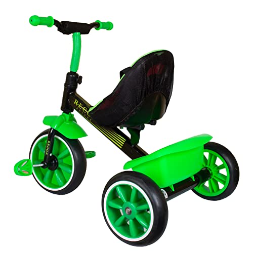 Image of Toys Treasure Recon Tricycle with Cushioned Seat, Storage Basket and Safety Belt for Toddlers Green