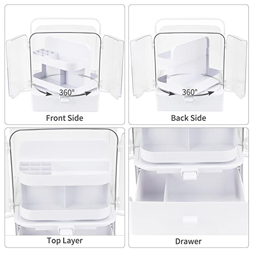 Beshiny 360° Rotating Makeup Organizer With Lid, Dustproof Cosmetic Skincare Organizer With Drawer For Countertop Bedroom Dresser Vanity Bathroom #TOP2