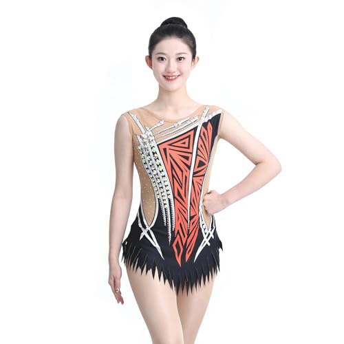Kmarouse Girls' Sleeveless Rhythmic Gymnastics Leotards, Women's High Stretch Competition Gymnastics Suit, Customizable(XL)