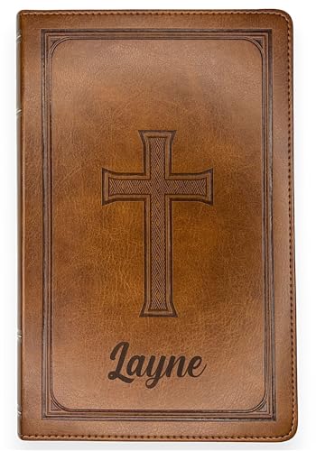 Personalized KJV Deluxe Holy Bible Honey Brown Faux Leather Medium Print Size with Heat-Debossed Celtic Cross Design | Custom with Name Date or Text | Gift for Christian & Religious Celebrations
