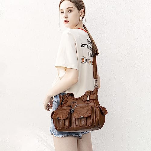 Image of KL928 Women's Shoulder Purse Large Hobo Tote PU Leather Multi-Pocket Bag | Large capacity, water-resistant, easy-clean, adjust strap, fits 10.2 inchipad, pockets, compartments, zipper, shop, travel, daily