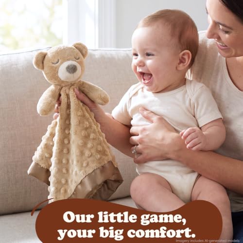 Image of Baby Lovey Security Blanket, Soft Teddy Bear Stuffed Animal Snuggle Toy, Baby Registry Search Receiving Blankets for Newborn Infant Essentials Gifts for Boys Girls, Brown 16 Inch