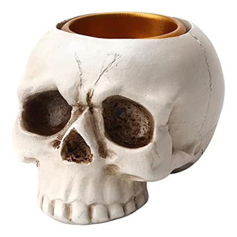 Amagogo Harz Schädel Kerzenhalter Skeleton Head Kerzenständer Teelichttasse für Cover