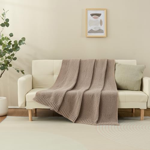 Knitted Throw Blanket 50"X60", Taupe Knit Throws for Bed, Super Soft Boho Chevron Blankets for Couch Sofa Chair Room Decor, Textured Decorative Farmhouse Cozy Lightweight - Image 7